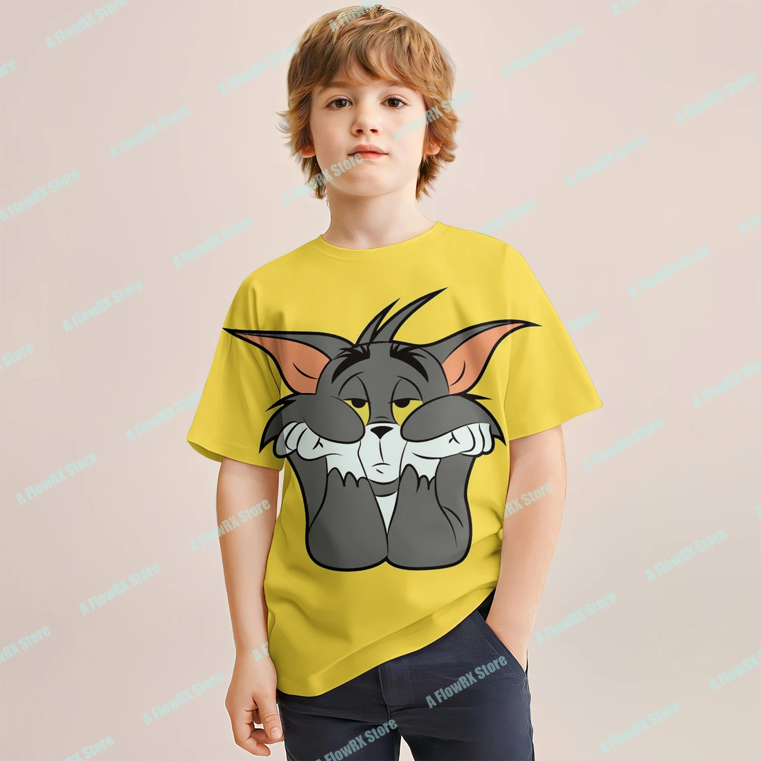 تي شيرت TOM and JERRY مطبوع ثلاثي الأبعاد مثالي للاستخدام في الهواء الطلق مناسب للرجال والنساء والكبار والأطفال في الصيف ومريح