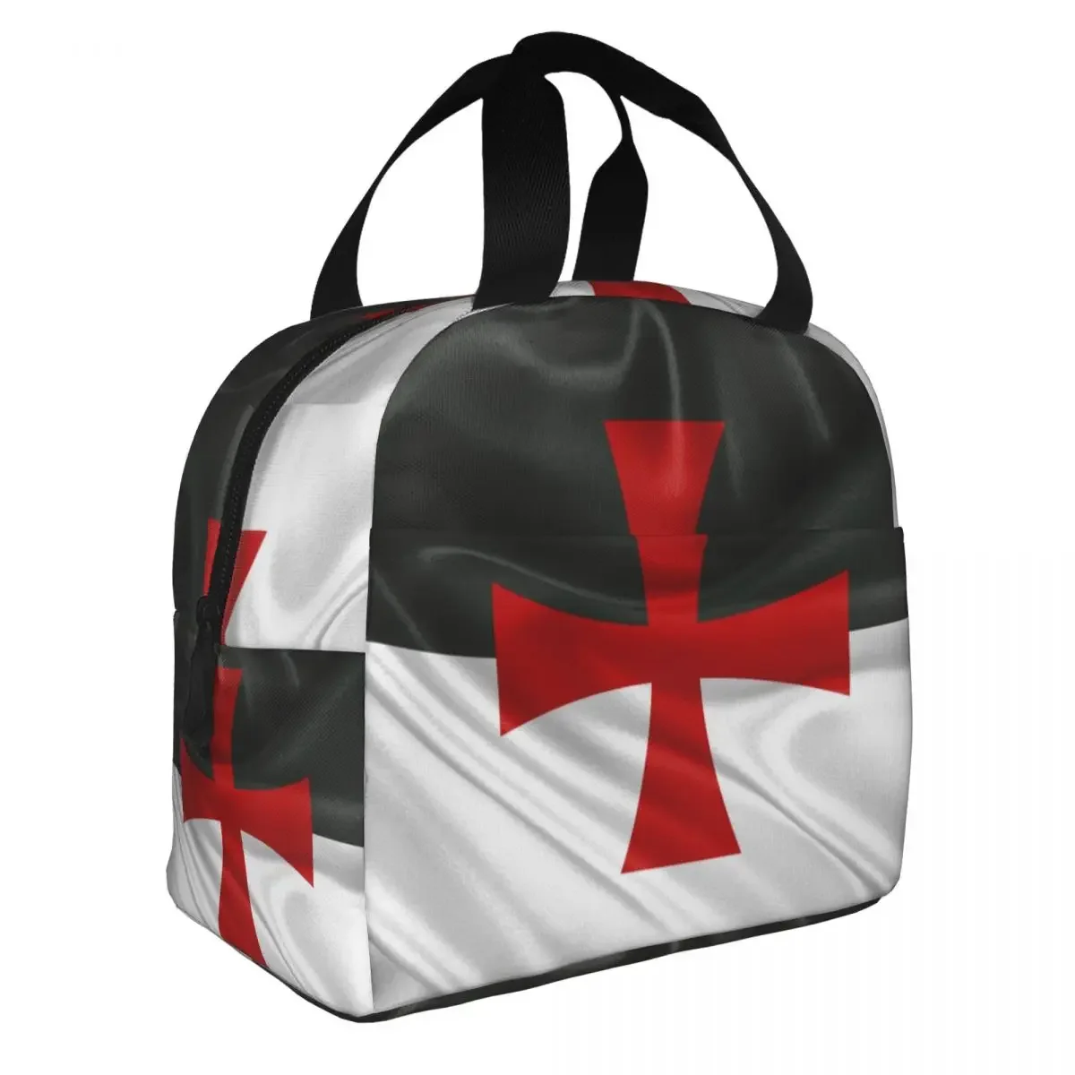 Custom Flag Of Knights Templar Insulated Lunch Bag for Outdoor Picnic Medieval Crusades Cross Portable Thermal Cooler Bento Box