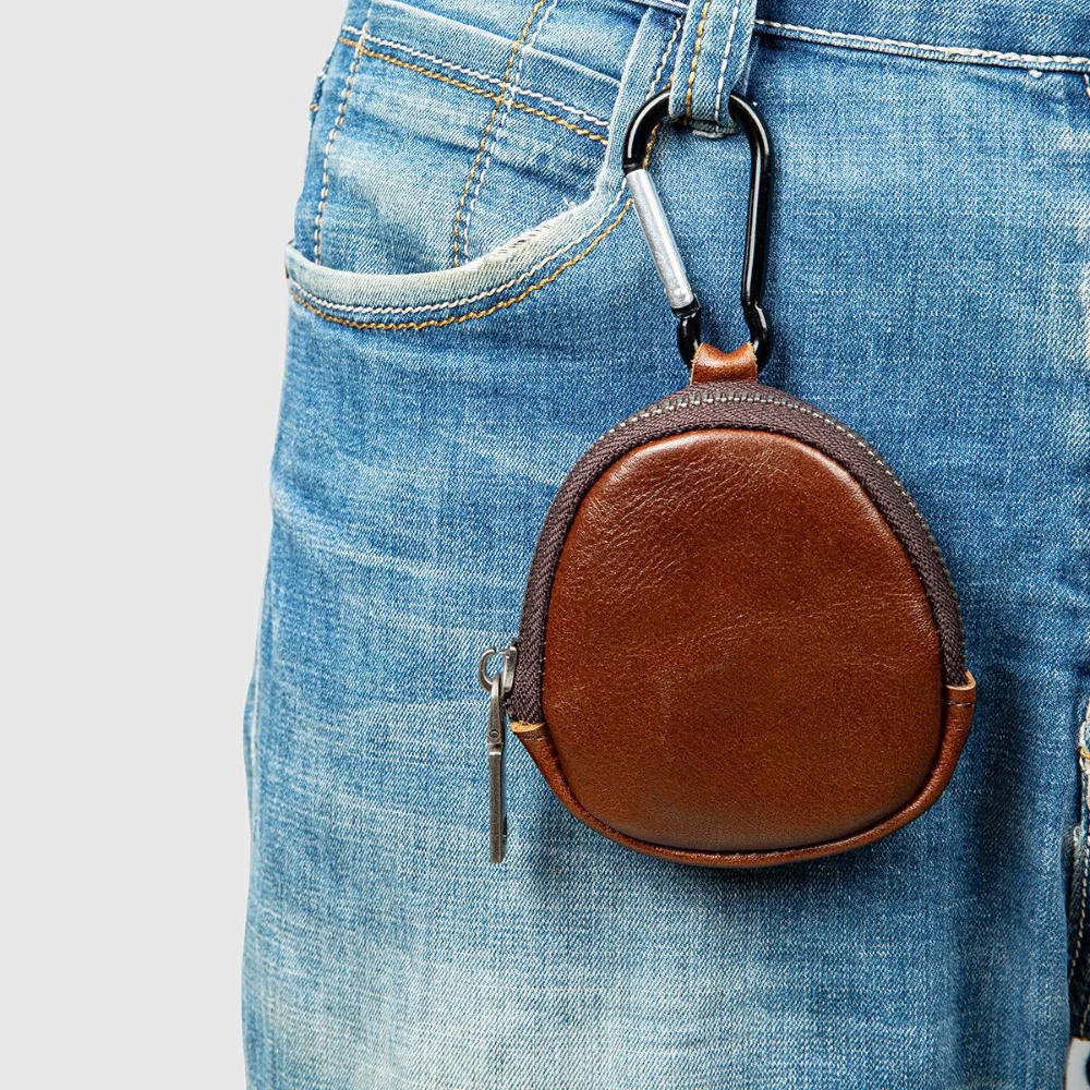 

Mini Leather Coin Purse - Vintage Cowhide, Rust-Resistant Zipper, Key & Coin Organizer - Premium Durable Design
