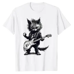 Funny Guitar Cat - Rock Cat Playing Guitar, Rock Kitty T-Shirt Music Lover Graphic Tee Tops Cute Short Sleeve Outfit Lovely Gift