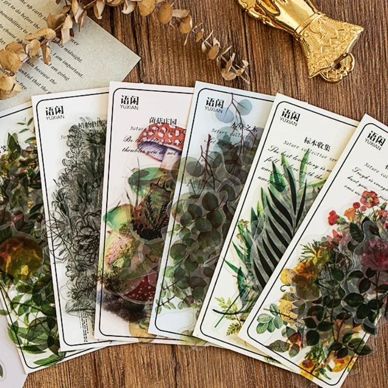 40 Sheets Natural Plant Stickers DIY Photo Album Collage Vase Decoration Stickers Journal Collage Gift Packaging Stickers