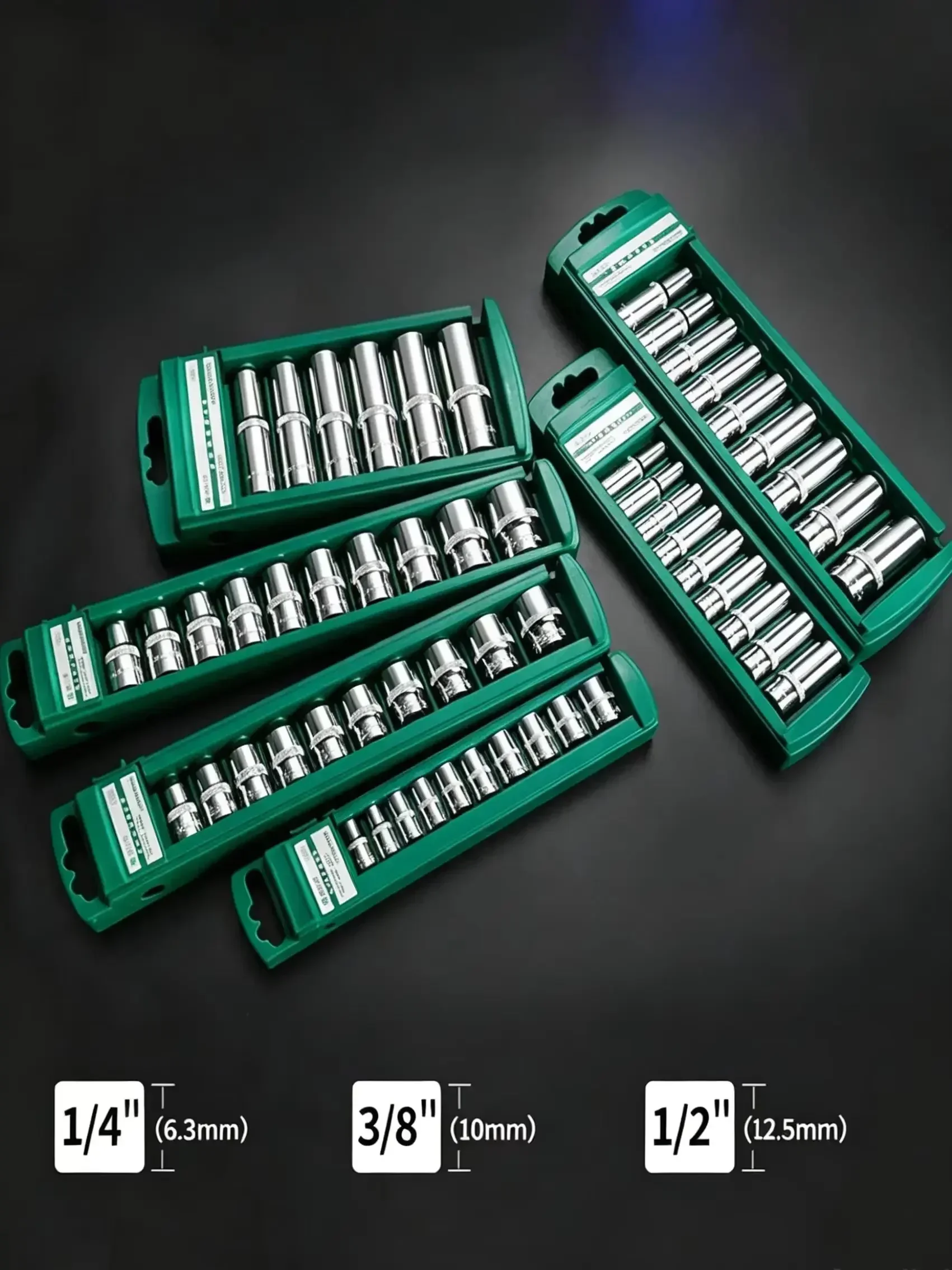 Sechskant-Steckschlüssel-Set 1/4 3/8 1/2 Kurze Lange Steckschlüssel-Tiefmutternschlüssel-Hülse Ratschenwerkzeug mit Halterung – Detail 2