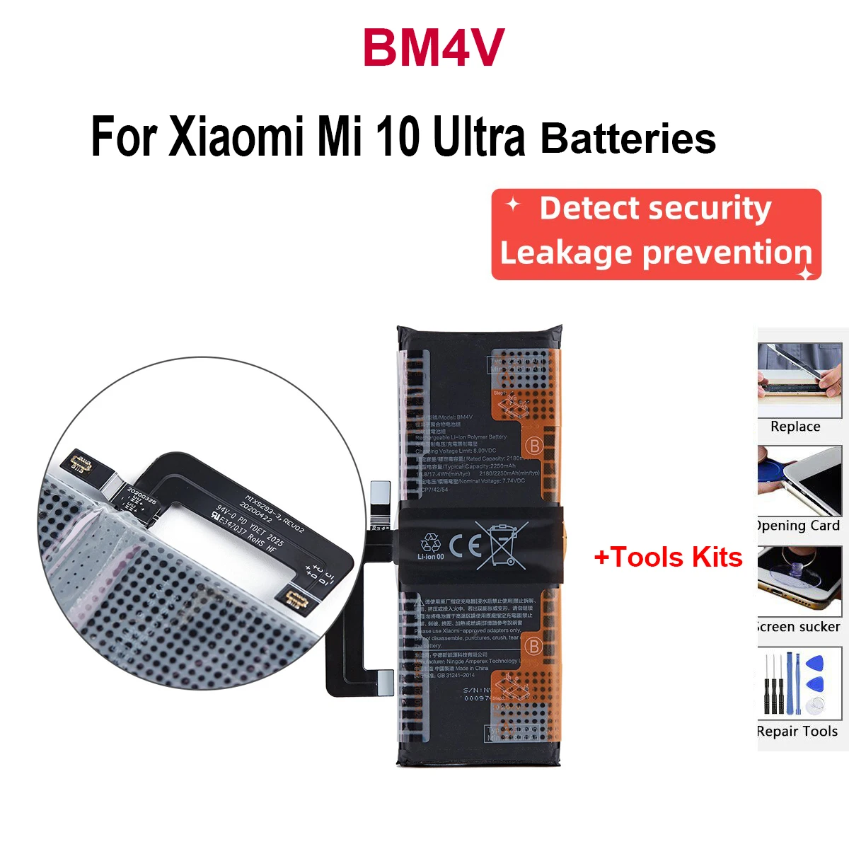 

FOR Xiao Mi 100% Orginal BM4V 2250mAh Battery For XiaoMi Mi 10 Ultra Phone Replacement Batteries+Tools