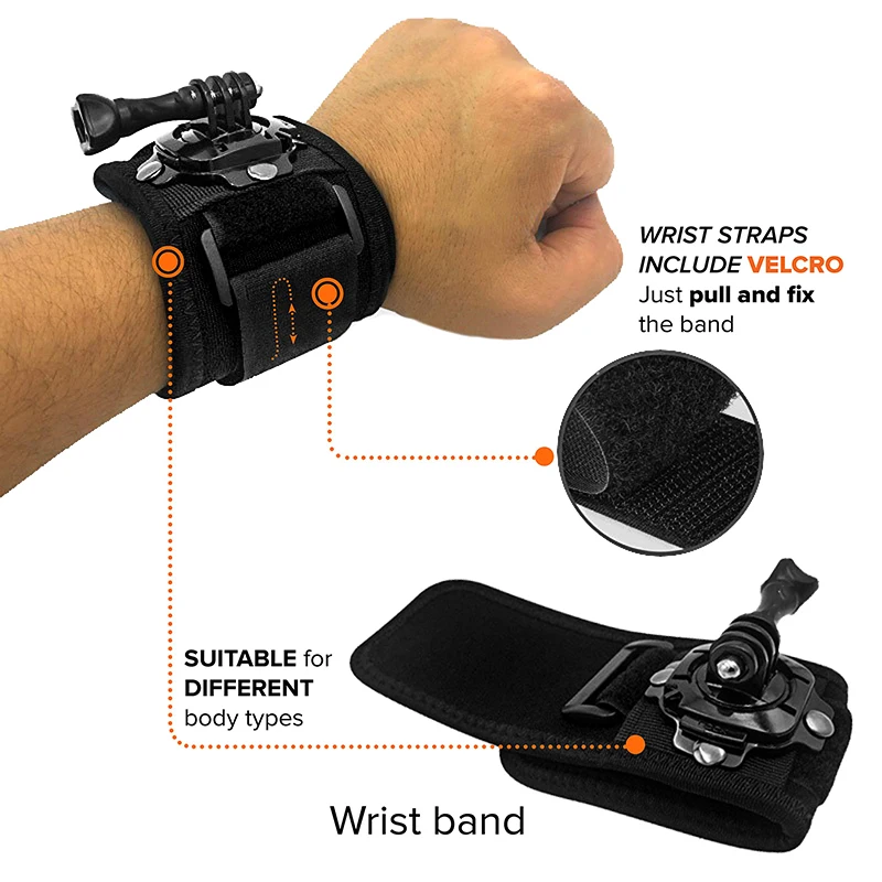 360° Rotation Wrist Strap Mount For GoPro Hero 13 12 11 10 9 8 7 6 SJCAM AKASO Insta360 DJI Osmo Action Camera Accessories