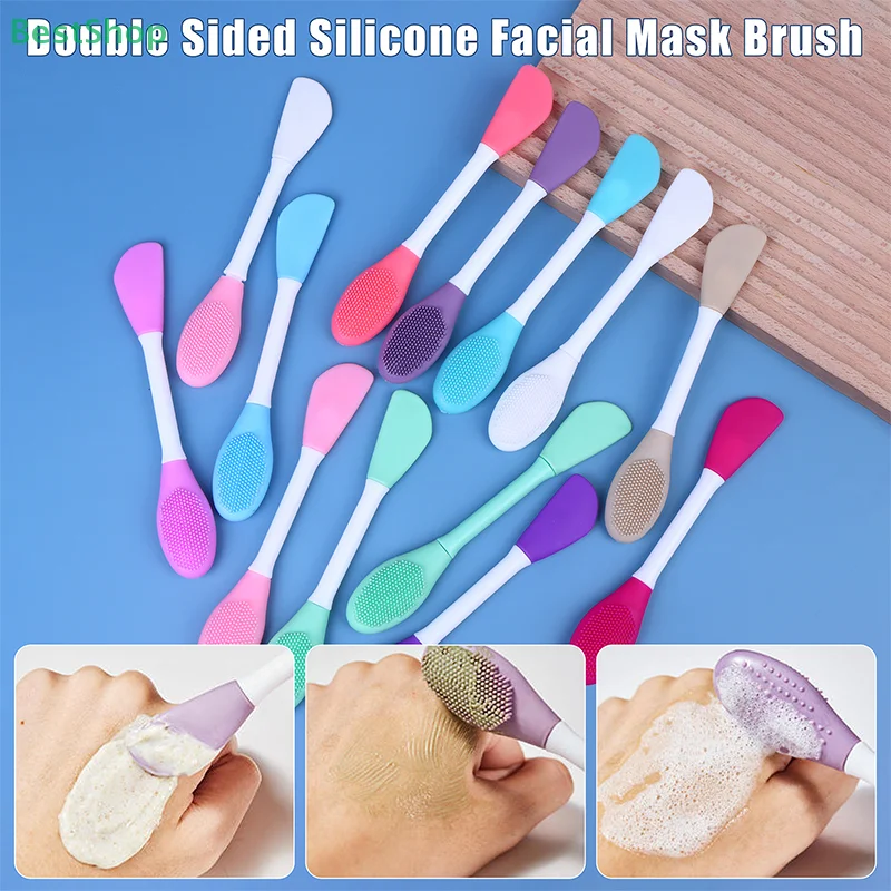 Spazzola per maschera per il viso a doppia testa in silicone Spazzola per la rimozione dei punti neri esfoliante per il viso Spazzola per pellicola di fango Spatola Strumento per la cura della pelle del viso