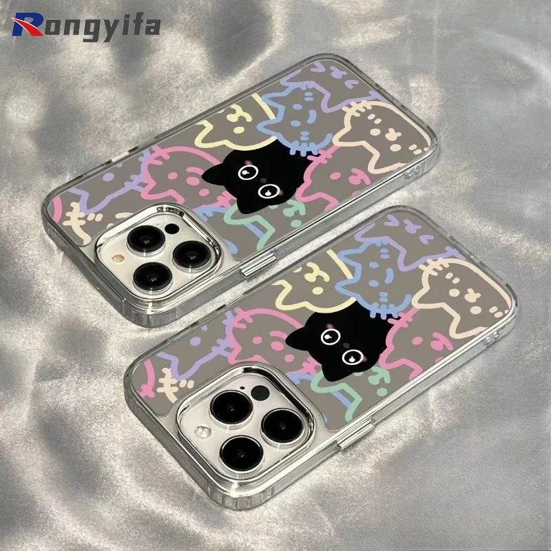 For Vivo Y72 Y53S Y52S Y31S Y10 Y15S IQOO Neo 9 8 Pro 6 SE 5 Lite 3 Z1 U5E U5X U3X Z5X Z3 Phone Case Cute Cat Mirror Soft Cover