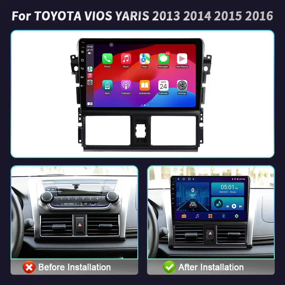 Car Radio Multimedia Player Navigation 4G Wireless CarPlay Touch Screen Stereo Android Bluetooth For TOYOTA VIOS YARIS 2013-2016