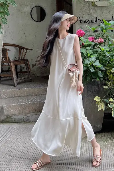 

Imitation Acetic Acid Fabric Casual Loose Temperament Dress High-End Summer Women's High-End Rush Gentle Long Skirt