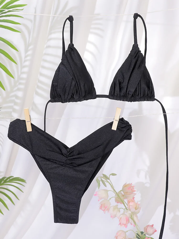 Dreieck-Bikinis, sexy Badeanzug, Damen-Verband-Bademode, 2025, Bikini-Set, einfarbig, Strandmode, zweiteiliger Anzug, weibliche Badeanzüge – Detail 4