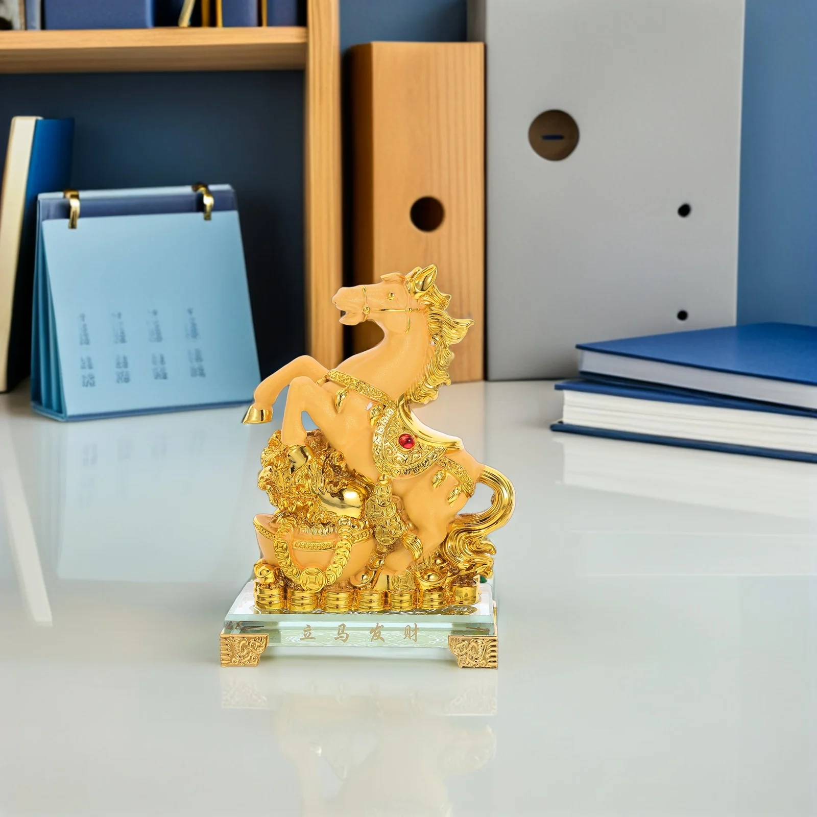 

Standing Resin Horse Statue Gold Finish 2026 Year of The Horse Desktop Sculpture Home Office Decoration Desktop Statue