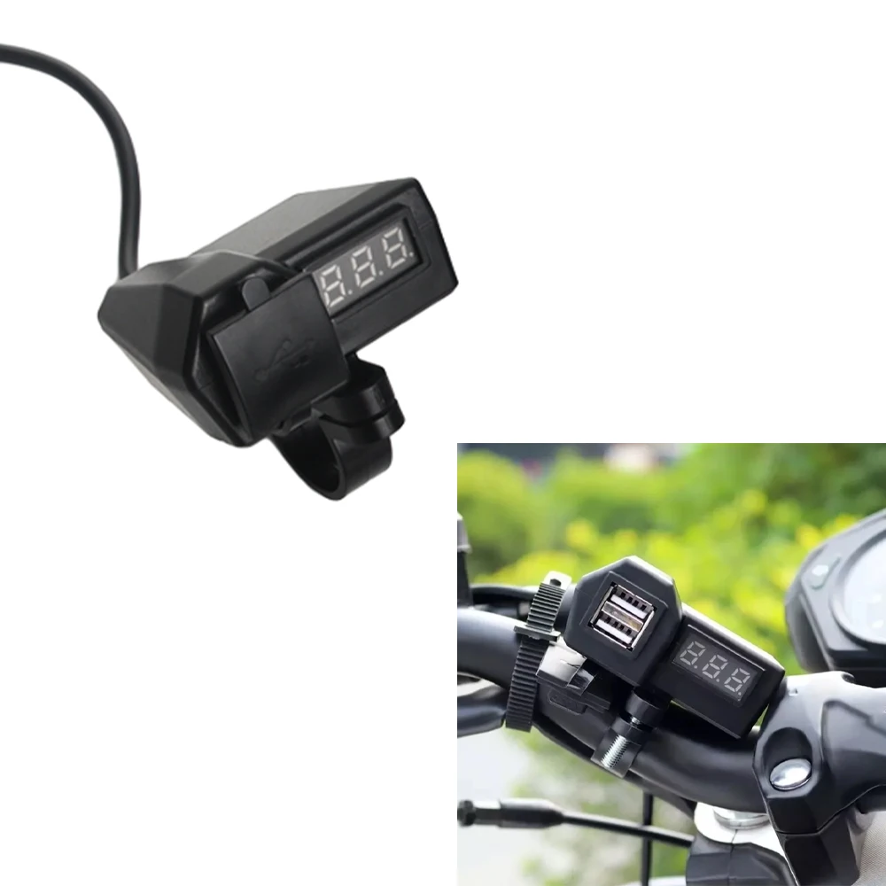 

12-24V Dual USB Motorcycle Handlebar Charger Socket Adapter Waterproof Digital LED Display Voltmeter Phone Charger with Switch