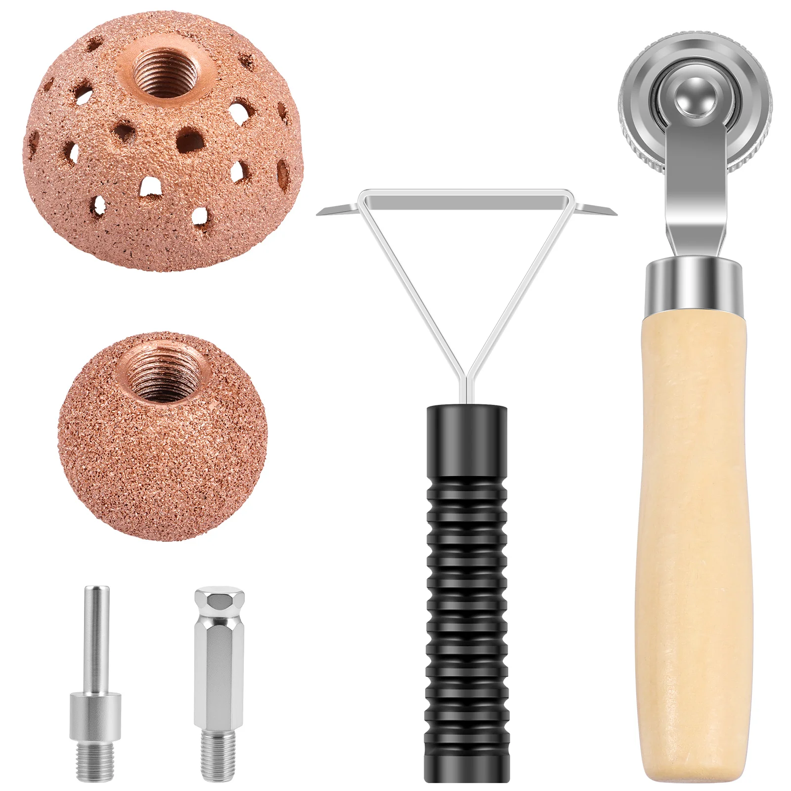 

6 Pcs Tire Patch Repair Tool Kit Including Tire Patch Roller Scraping Cutter 2 Grinding Heads and 2 Connecting Rods for Car