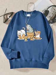 The Cat Secretly Eating Pastries Print Female Pullovers Simple Casual Hoody Autumn Loose Sweatshirt Hipster Fleece Sportswears