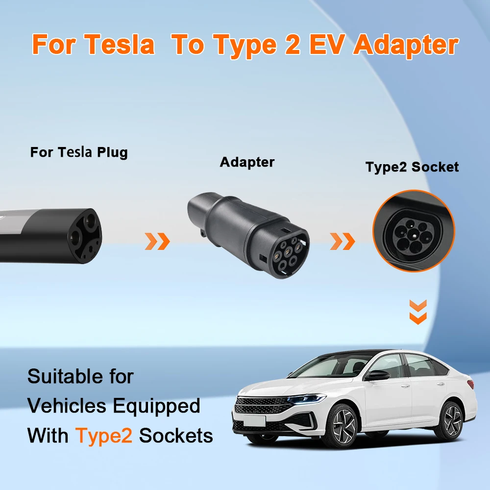 ADPOW For Tesla to Type2 Charger Adapter 32A MAX AC 250V EV Charging Connector NACS To IEC 62196 Charging Accessories for EV
