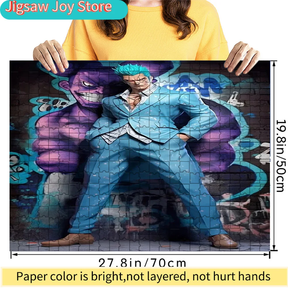 

Premium Paper Jigsaw Puzzle Featuring One Piece Franky Bold Light Blue Suit with Purple Graffiti Character Artwork, 27.8x19.8 In