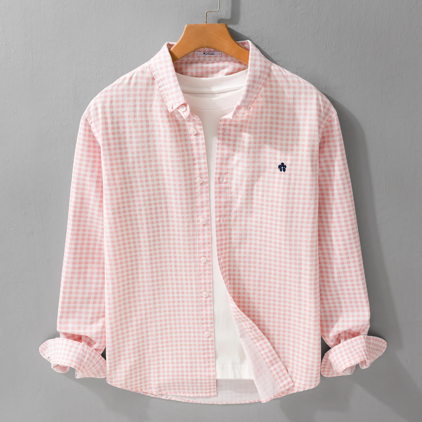 

Spring Autumn Plaid Long Sve Men's irt New Embroidery Casual Pure Cotton Stand Collar Loose Men's Top Faion Clothing
