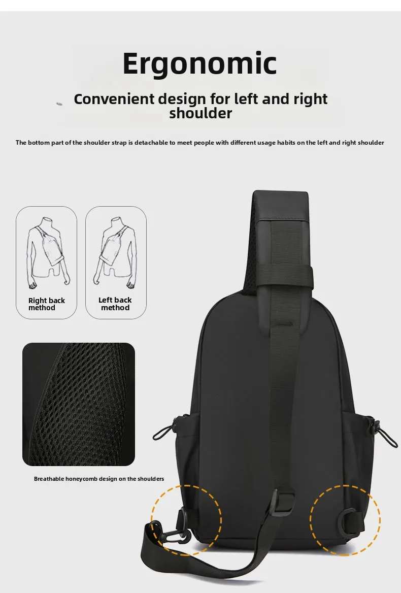 Sports crossbody bag, men's chest bag, fashionable and trendy single-shoulder hanging bag, versatile casual crossbody bag