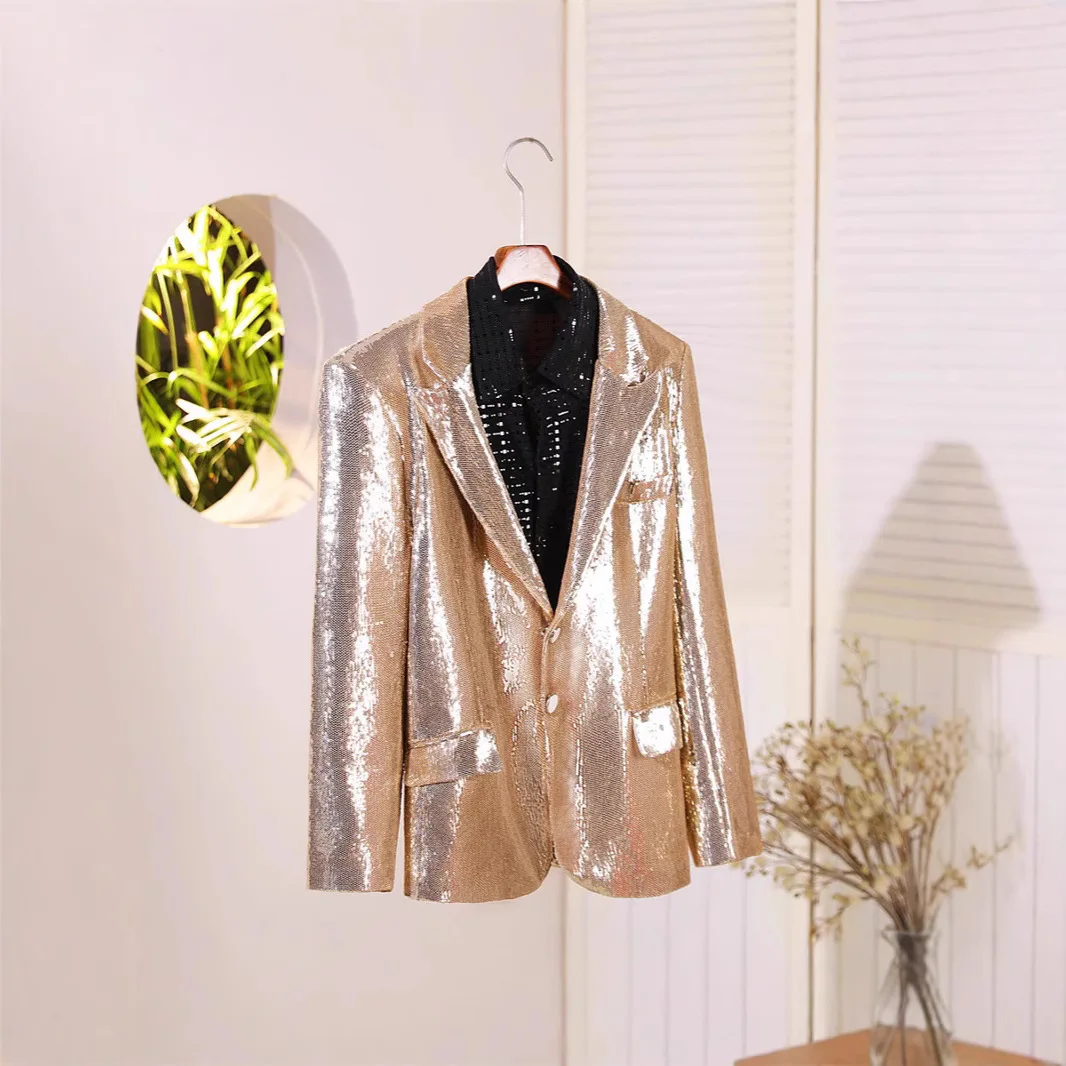 HOO 2025 Men's rose gold sequined blazer stage banquet guest host, performance   blazers