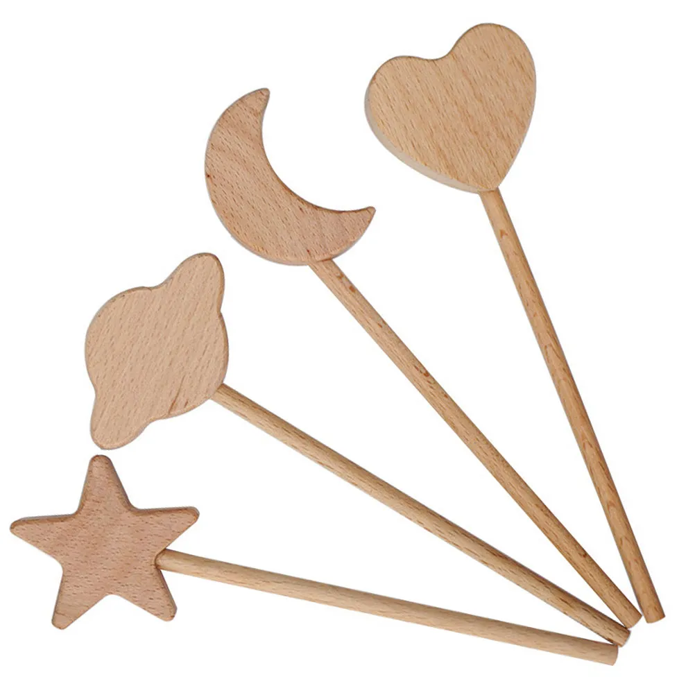 

4Pcs Wooden Fairy Wand DIY Unfinished Painting Set Decorative Photo Props Party Classroom Crafts Handmade Creative Gifts