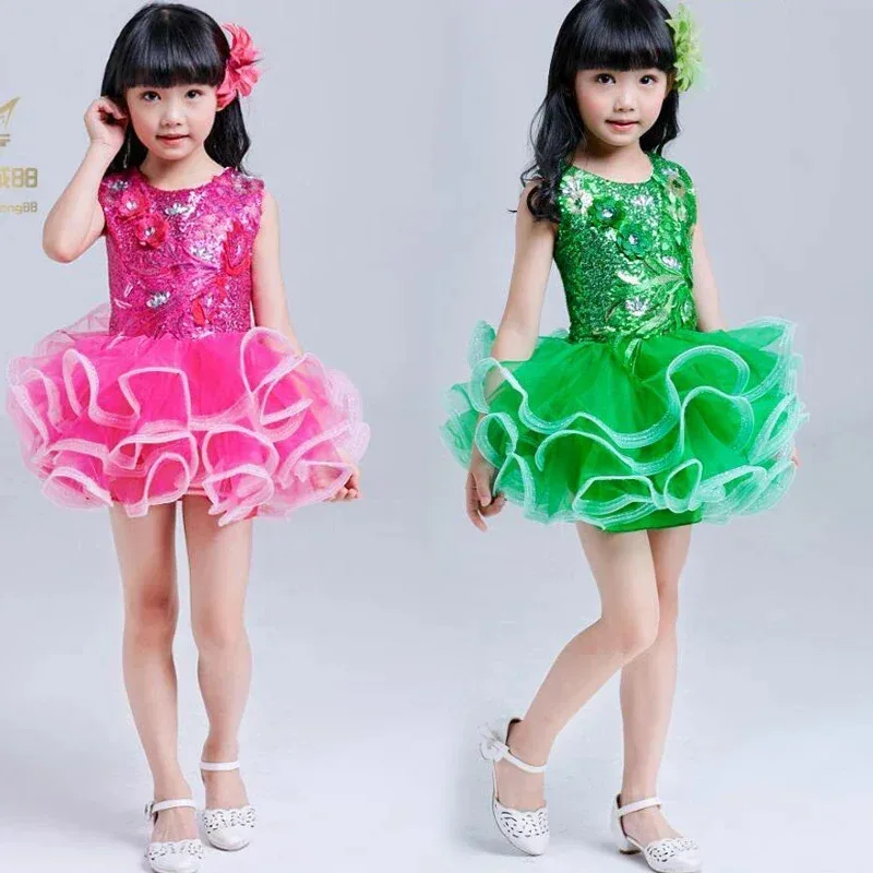 

Kids Ballroom Clothing Sequined Dancing Clothing TUTU Dress Girls Jazz Dance Costume Stage Wear Toddler Wedding Princess Dress