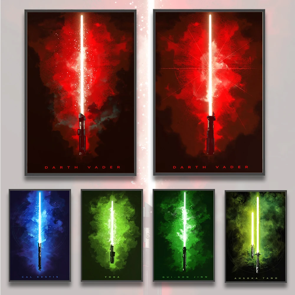 Disney Star Wars Lightsabers Self-adhesive Poster Wallpaper Figures Home Decoration Painting Wall Art Bedroom Cartoons Kid Gift