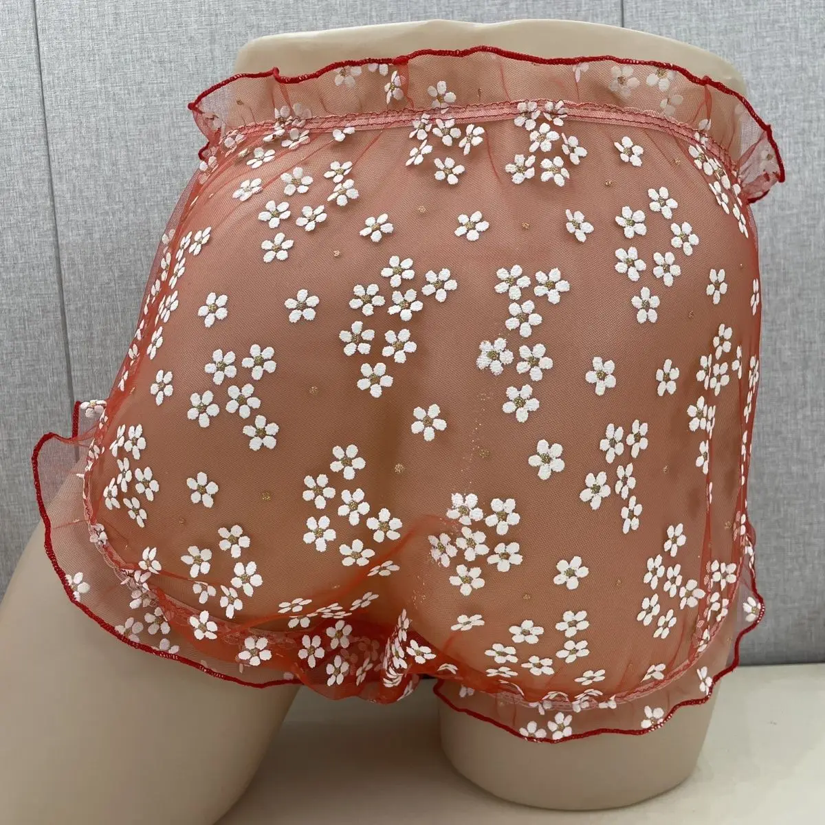 กางเกงในชายแบบตาข่าย ช่วงหน้ากว้าง โปร่งใส ซิปด้านหน้า สำหรับผู้ชายที่ชอบแต่งกายเป็นผู้หญิง มีช่องใส่ของ