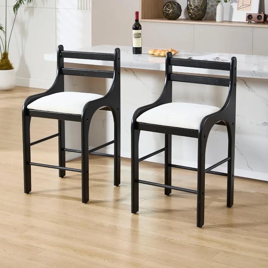 26 Counter Height Bar Stools Set of 2 with Backs Modern Wood Bar Chairs with Upholstered Seat Fabric Barstools for Kitchen Isla
