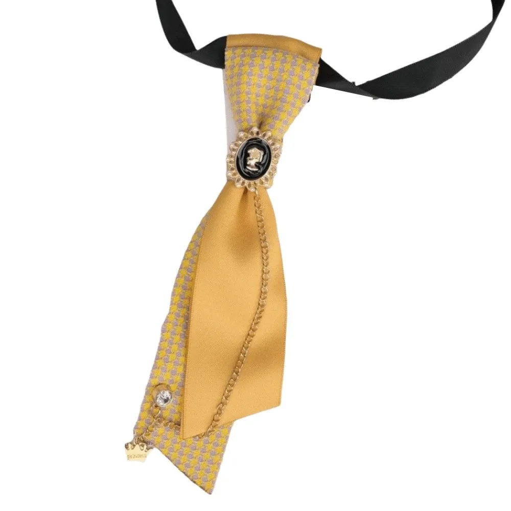 Fashion Y2K Preppy Necktie Oval Adjustable Strap Plaid Bow Tie Rhinestone Chain Multiple Colors Decorative Neck Tie Formal