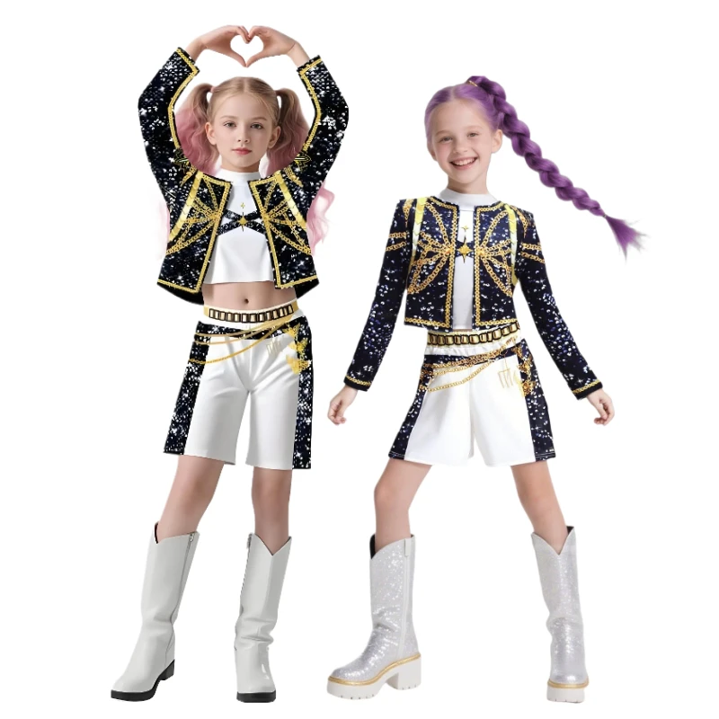 Kpop شيطان الصيادين زي الاطفال زوي رومي الفتيات الفيلم دور يطبع تأثيري ازياء قدس كرنفال ملابس تنكرية للحفلات مجموعة الصيد