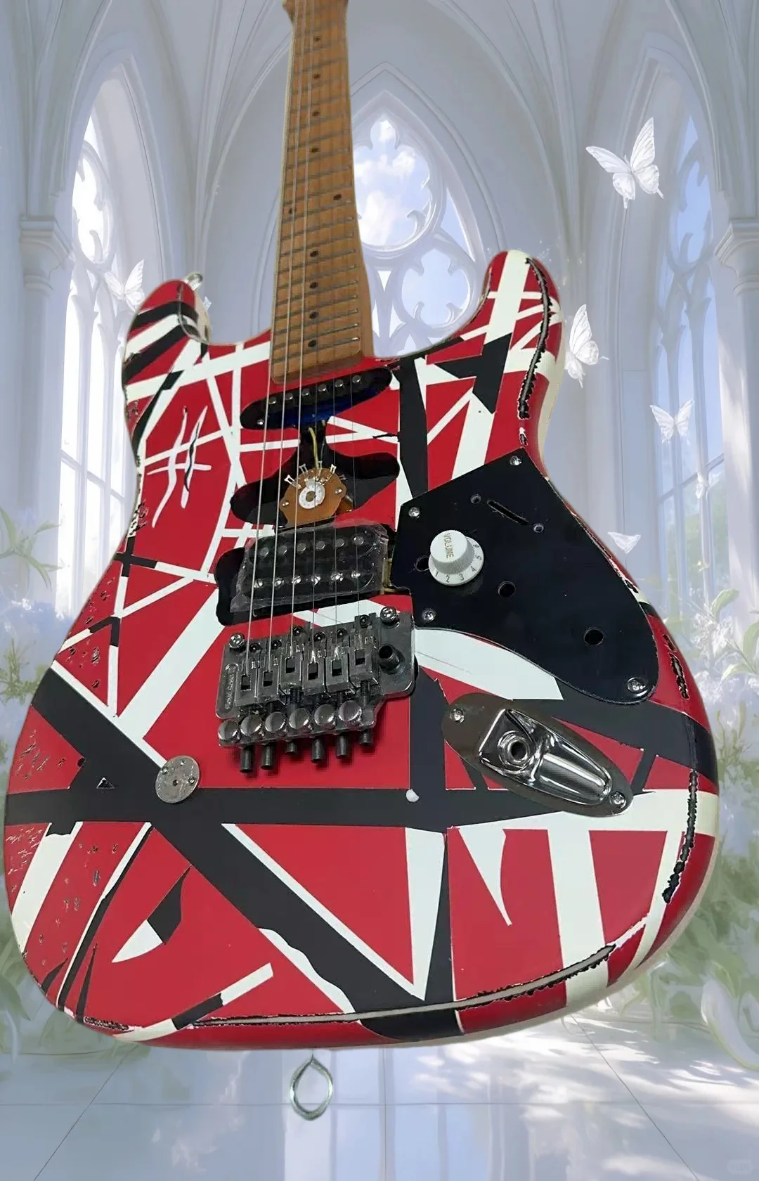 Professional stock E Heavy making old Guitar/Red Body/Decorated With Black And White Stripes/