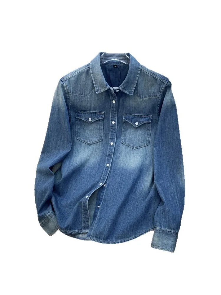 

Мужские джинсовые рубашки для весны и осени. Синие джинсовые рубашки. Модный и стильный. Повседневный уличный стиль. мужские рубашки