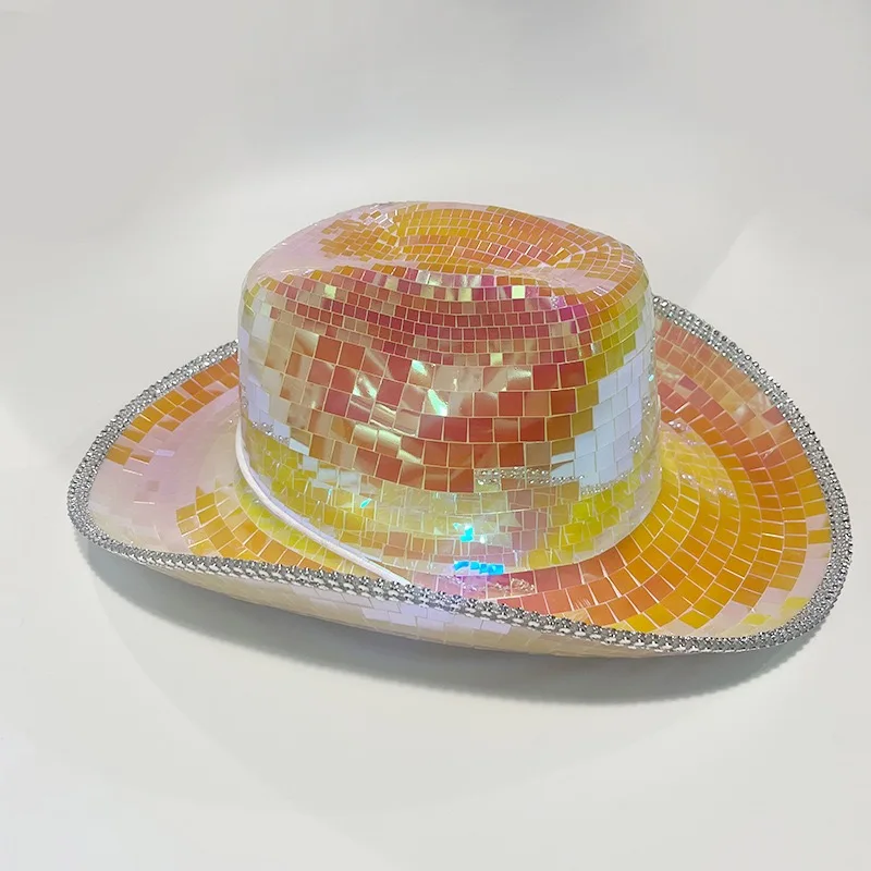 

Disco Sparkling Cowboy Hat Colorful Sequins PET Mirror Laser Western Party Accessory Rave Festival Photo Prop Stage