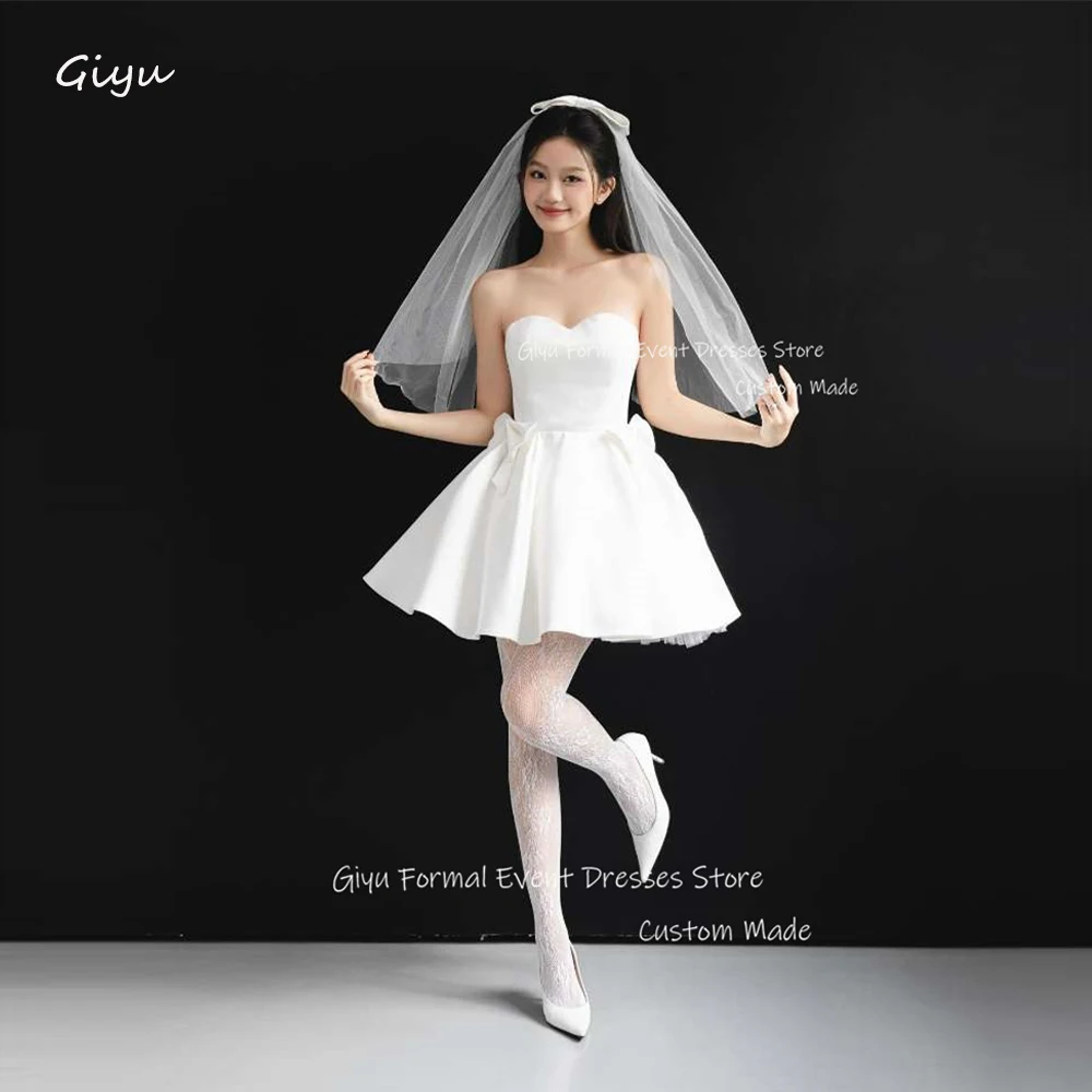 Giyu Simple A Line Short Wedding Dresses Korea Photoshoot Bowknot Mini Country Korea Bride Dress Party Cocktail Dress Free Veil