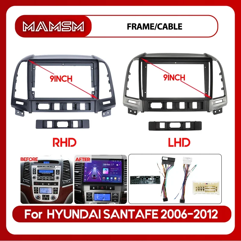 9Inch Radio Fascia For Hyundai SantaFe 2006 2007 2008 2009-2012 Stereo DVD Player Install Panel Audio Frame  Dashboard Mount Kit