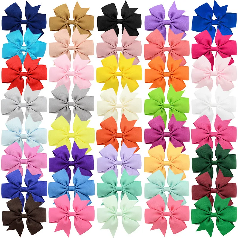 Simple Style Solid Color Hair Bows for Girls, 40 Pack Polyester Butterfly Bow Hair Clips, Perfect for Girls Aged 3-14