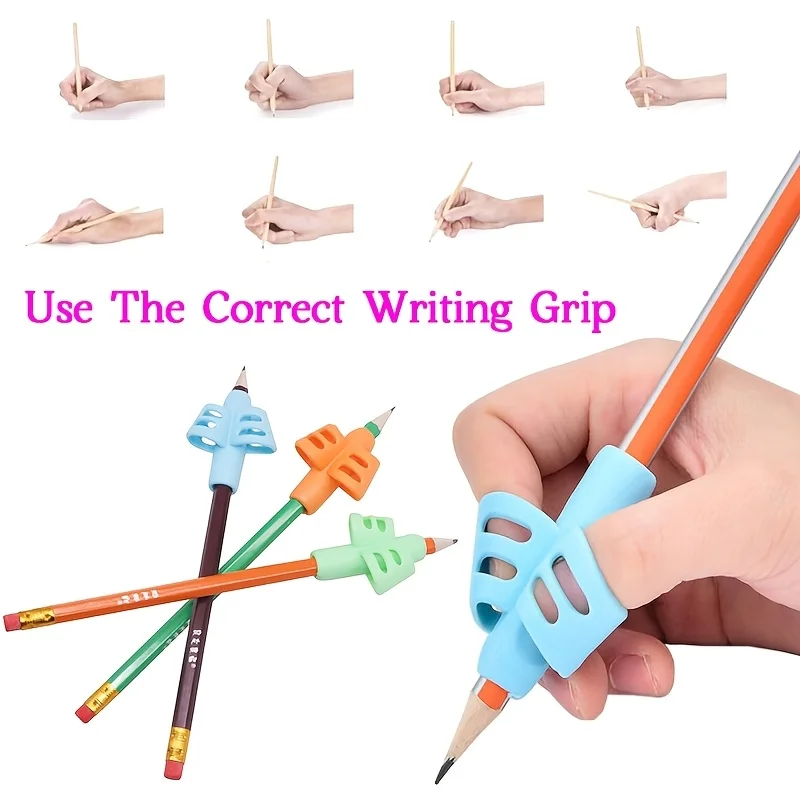 2–8 Stück Silikon-Stifthaltegriffe für Kinder, Grifftrainer für das Schreiben mit zwei Fingern, korrekte Handhaltung, ergonomisch und bequem. – Detail 3