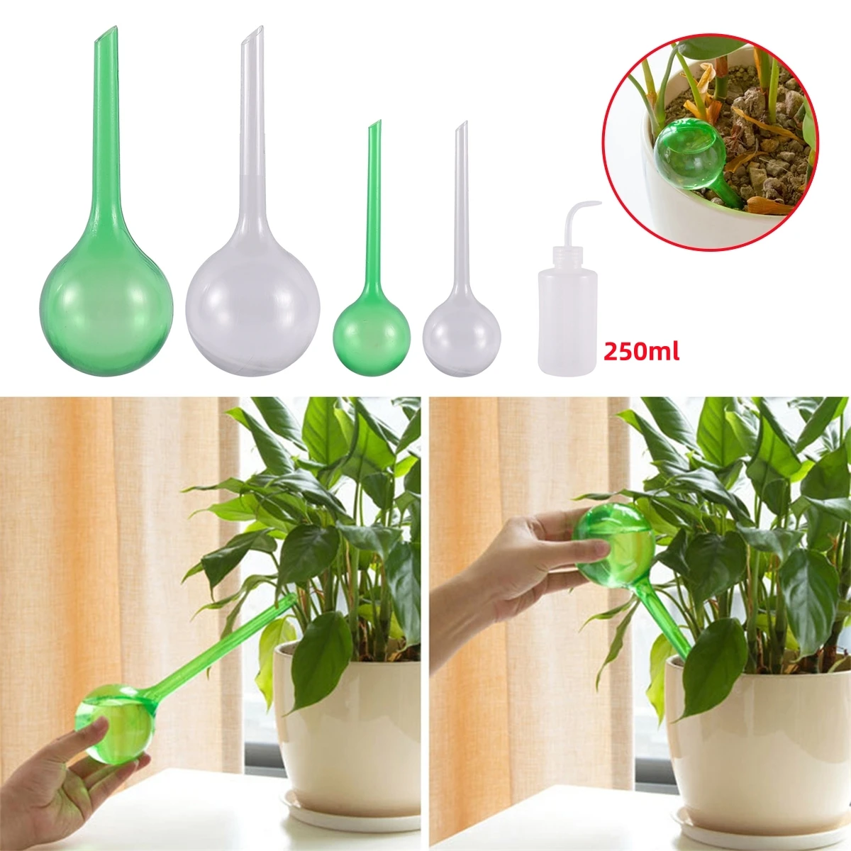 Plant Self-Watering Spike Insert Drip Irrigation Device 250ml Bottle Garden Automatic Pot Flower Succulent Watering Tool 2 Sizes