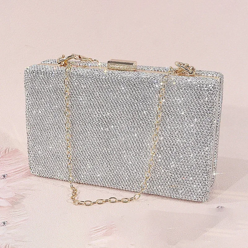 Luxury Diamond Purse Elegant Sparkling Crossbody Handbag Wedding Bridal Party Evening Bag Ladies Prom Clutch Jewelry Storage Box