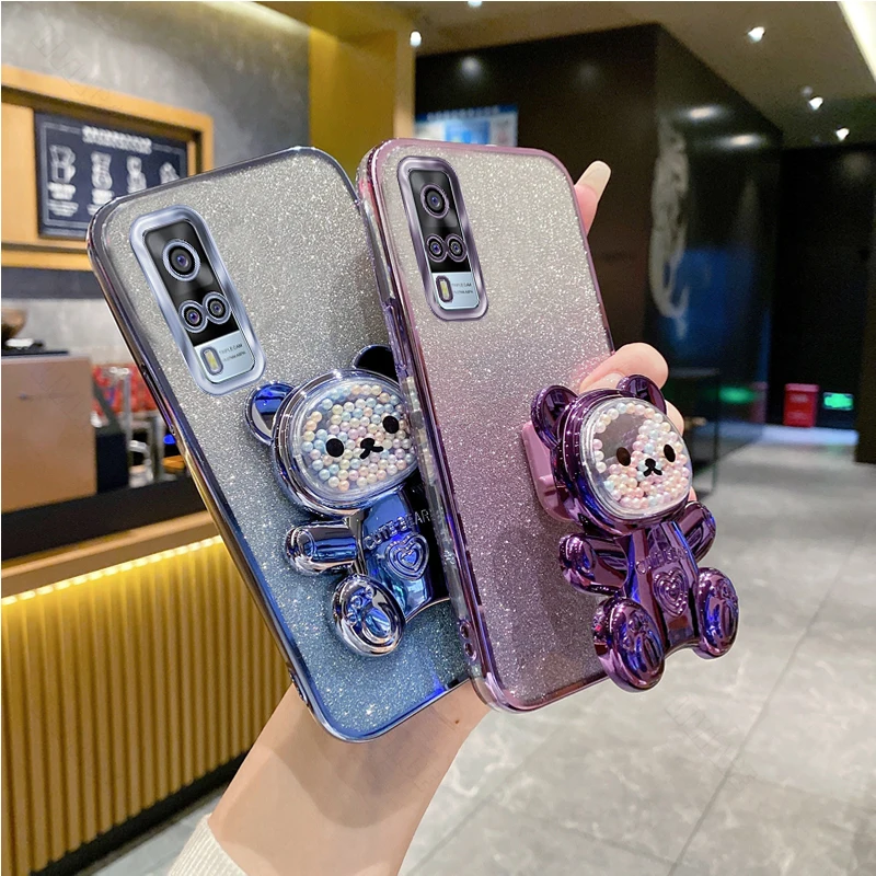 Y 53 Glitter Bling Bear funda de silicona con soporte para teléfono para Vivo Y53 4G VivoVY53 chica mujer soporte contraportada
