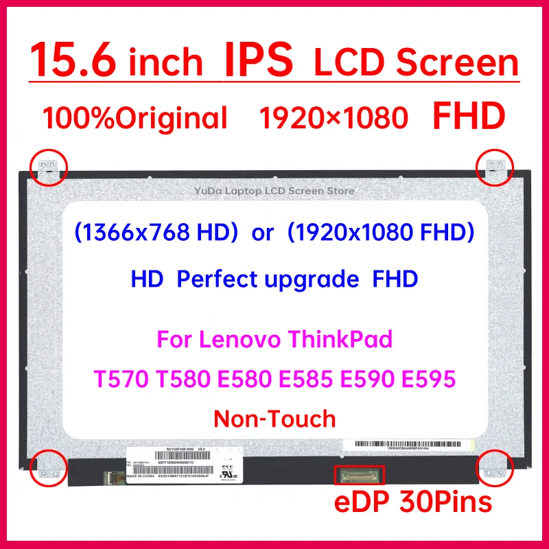 tela lcd para laptop lenovo painel de exibicao thinkpad thinkpad t570 t580 e580 e585 e590 e595 e595 n156bga ea3 nv156fhm n49 edp 30 pinos 156 01