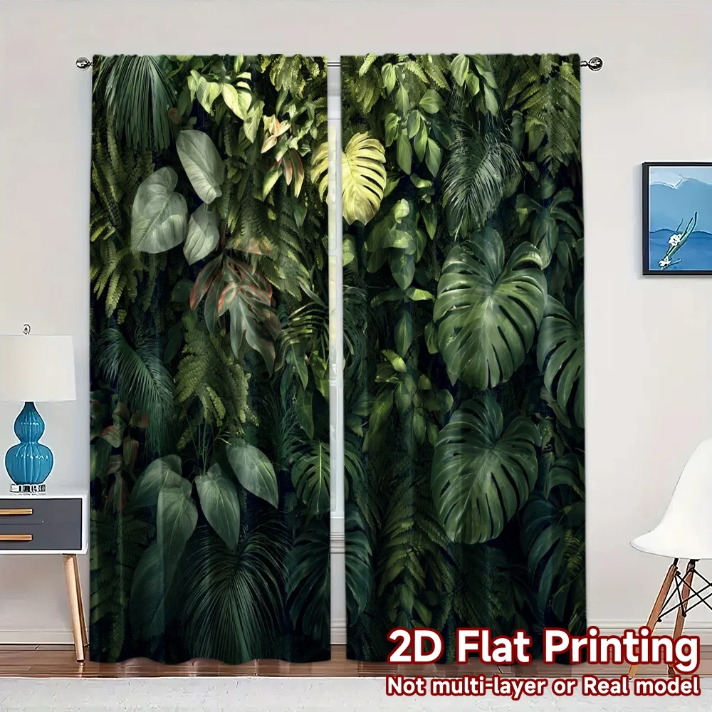 2pcs, 2D FLAT PRINTING Curtains (Without Rod) Green Symphony Modern Modern Curtains Polyester Curtains Versatile All Suitable