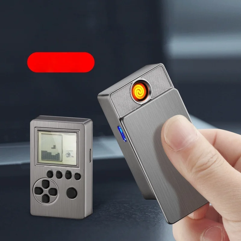 Retro Game Console USB Lighter, Novelty Rechargeable Electric Lighter with Built-in Tetris Game, Unique Gift Lighters Smoking
