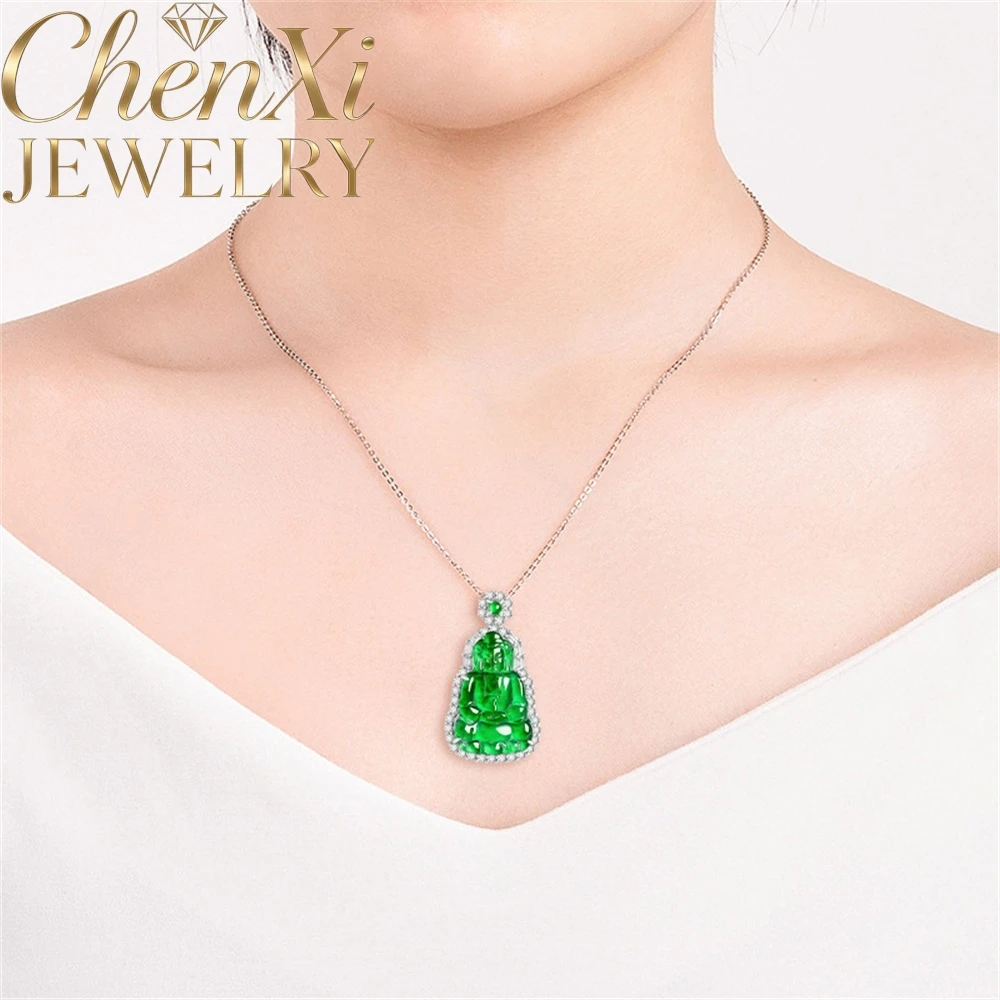 

High-end Exquisite natural ice-colored jadeite green-tinged Guanyin pendant set with S925 silver Best SellingAmulets and Mascots