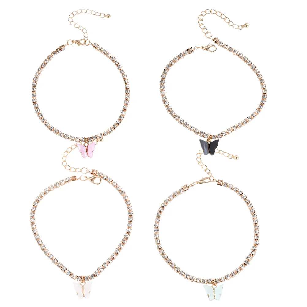 

Glass Rhinestone Anklet Women Adjustable Foot Chain Jewelry Trendy Daily Wear Outgoing Beach