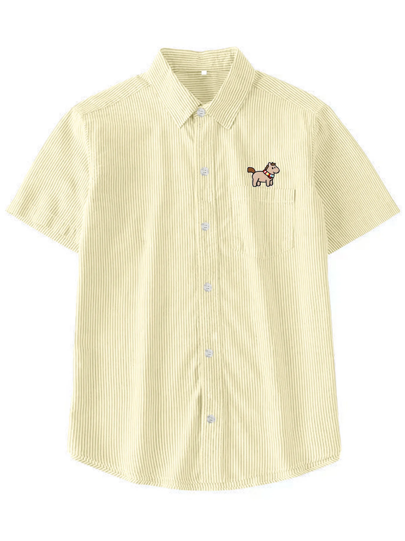 

Summer New Trendy Men's Cartoon Pony Short-Sleeve Striped Shirt with Rainbow Scarf, Casual Fashion