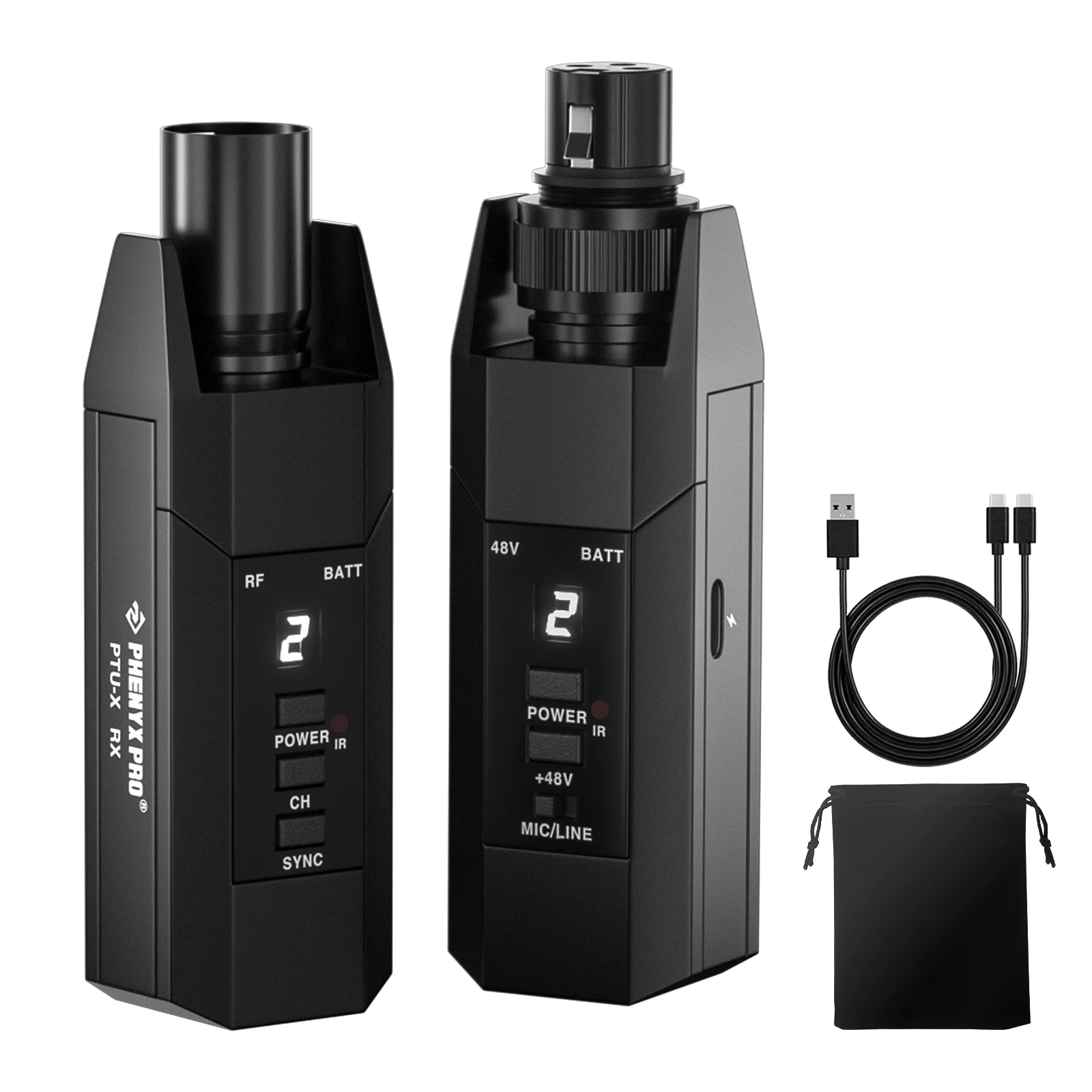 Phenyx Pro PTU-X Plug-on XLR Wireless Transmitter Receiver System, Wired-to-Wireless XLR Microphone Adapter, 16 UHF Frequencies