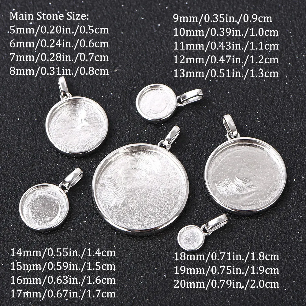 S925 Sterling Silver Closed Back Pendant Setting for 5mm-20mm Stones, Round Jewelry Mount for DIY Handmade Necklace Findings