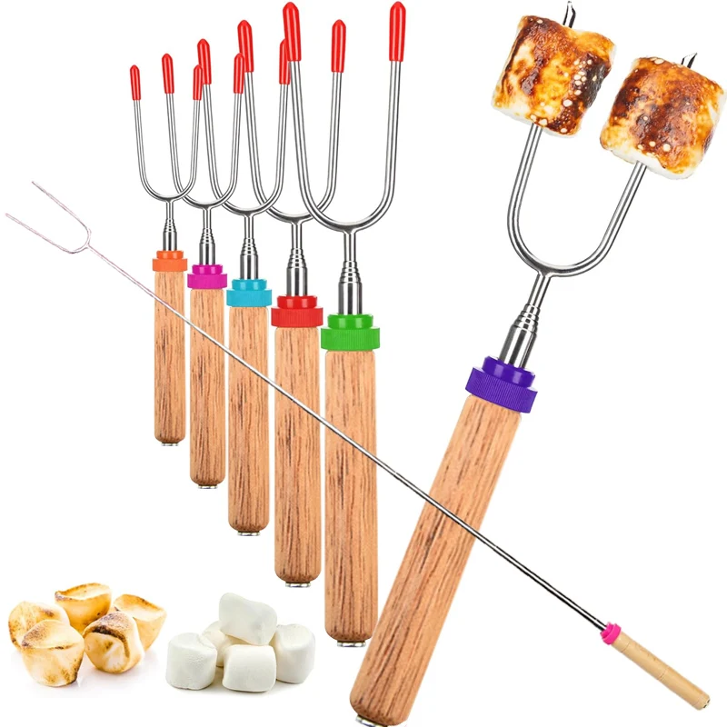 Palos giratorios para ahorros de malvavisco, palitos de malvavisco telescópicos extra largos para hoguera, fogata y hoguera, camping