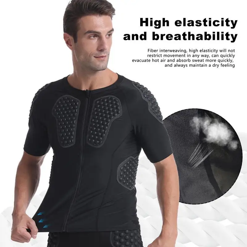 Padded Compression Shirt Protective Short Sleeve Chest Protector Rib Protective Short Sleeve Breathable Elastic Zippered Padded