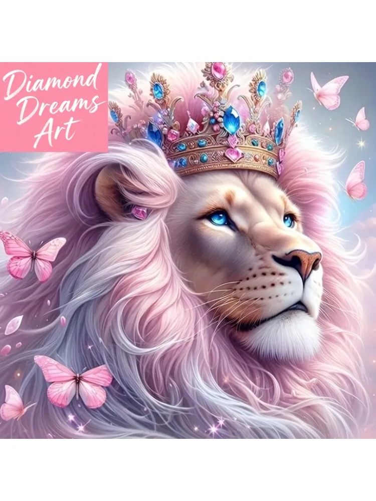 Frameloos, diamant schilderij borduurwerk dier leeuwenkoning volledige vierkante/ronde diamant set woondecoratie - afbeelding 2